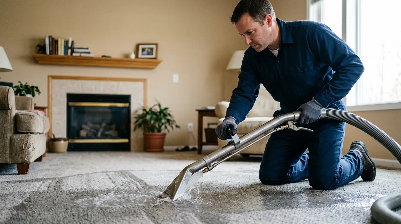 Water damage restoration technician working near Petersburg, TX